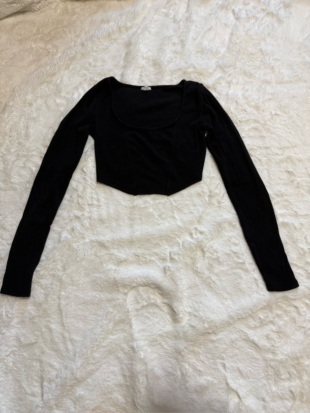 Garage Black Ribbed Long Sleeve Corset Hem Crop Top Size P/S